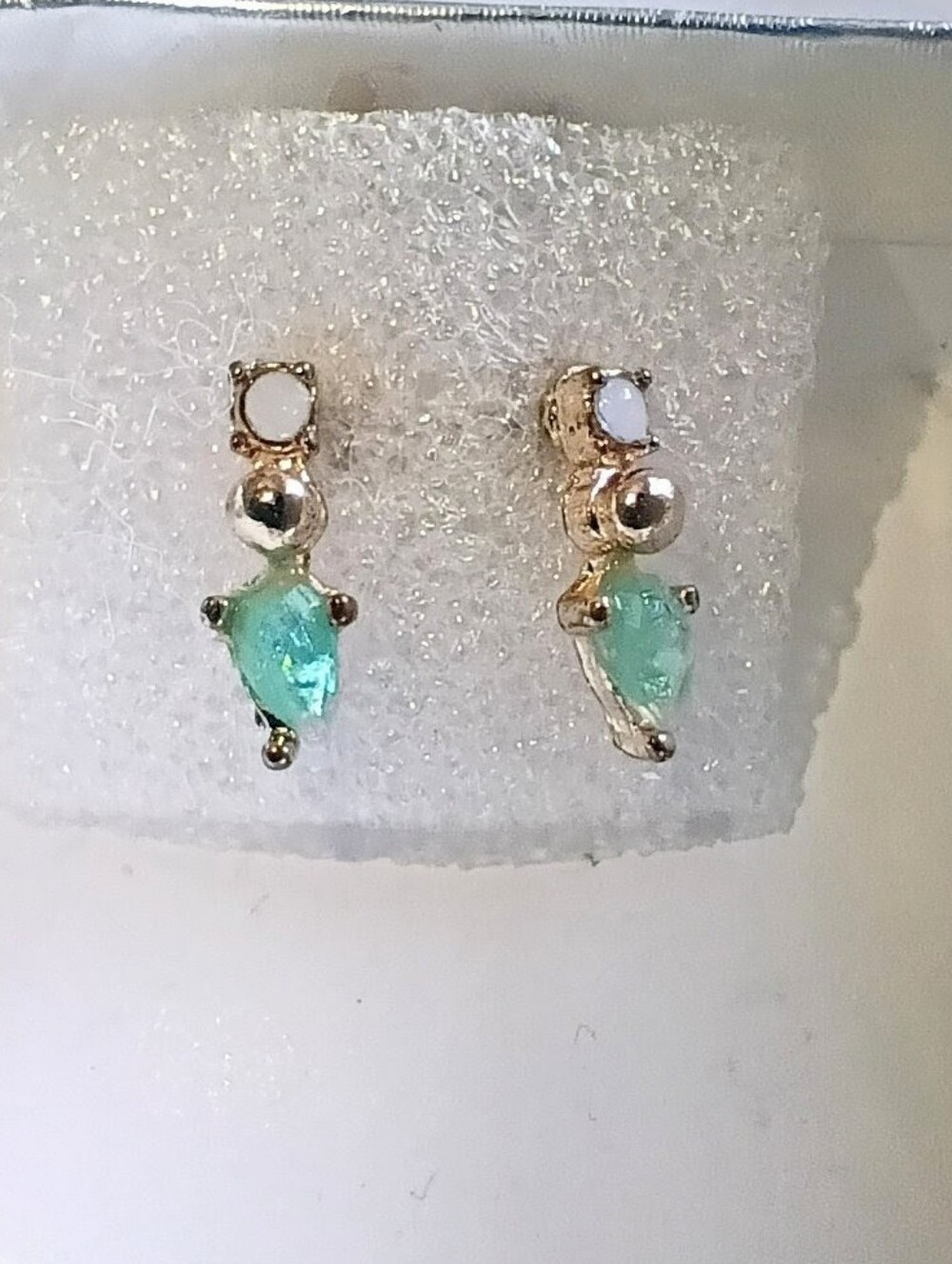 Green Amethyst & Opal Earrings Gold Pierced Posts